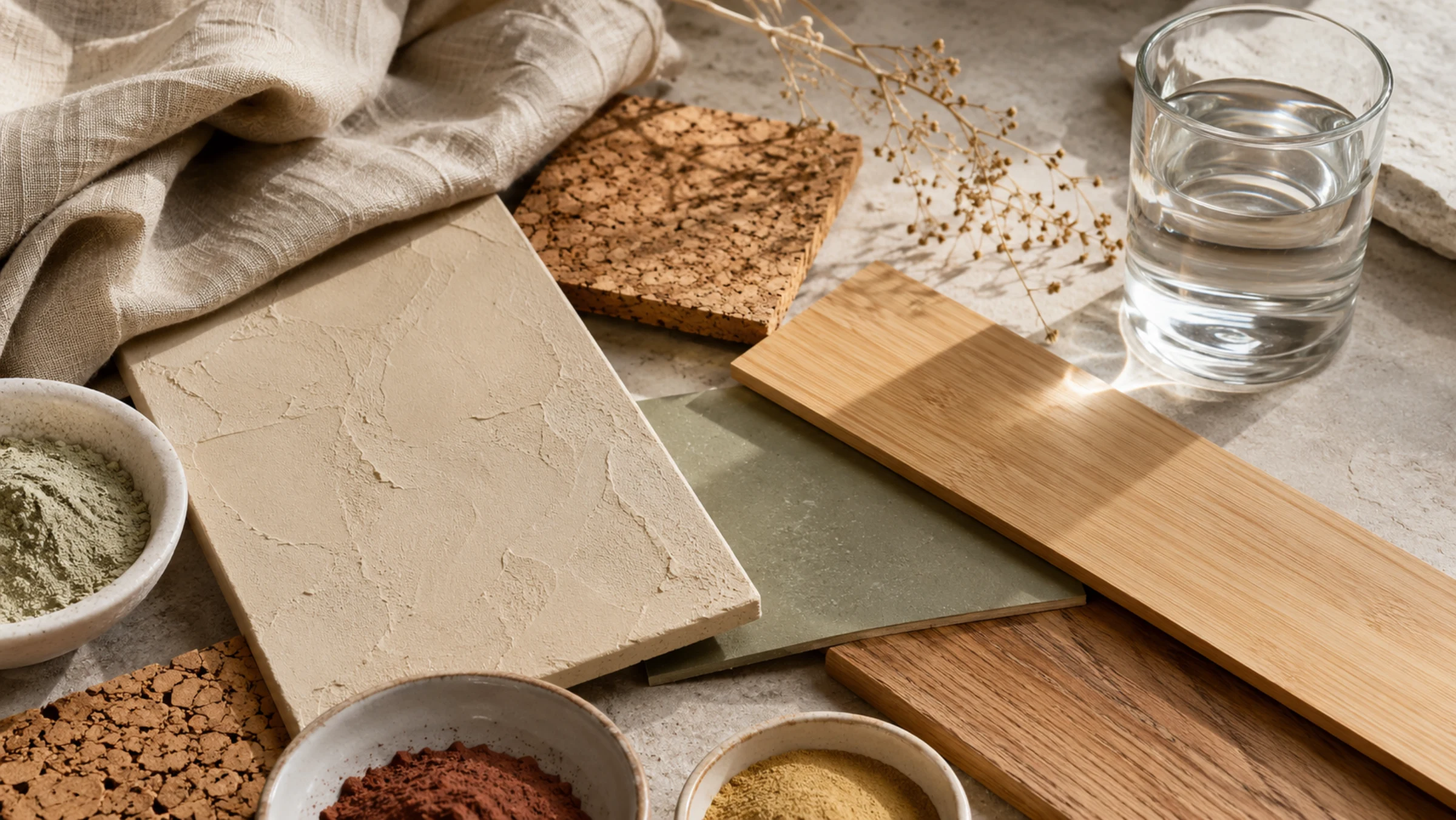 Natural low-VOC interior materials laid out together