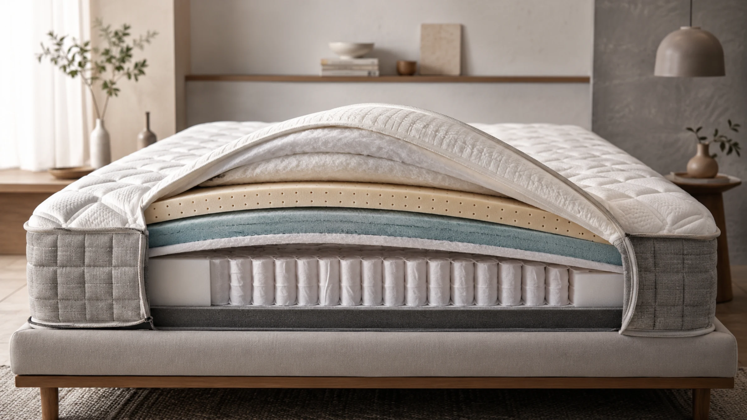 Cutaway view of a natural mattress